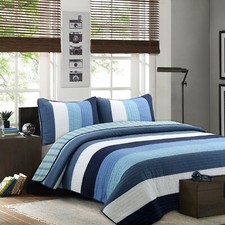Preston Navy Striped 100 Cotton Quilt Set, Bedspread, Coverlet