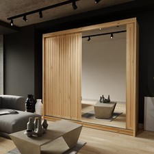 ROYAL Double Door Sliding Wardrobe with Mirror Modern Bedroom 3 Colours 2 Sizes