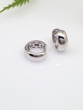 925 Sterling Silver Plain Wide Huggie Hoop Earrings Mens Wemens 14mm x6mm Thick