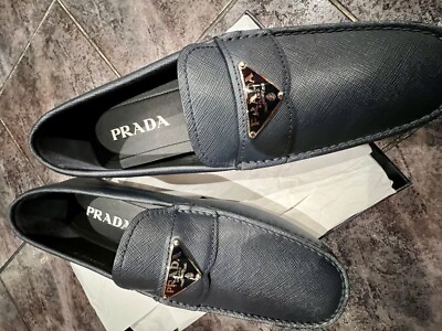 $1150 PRADA Saffiano man Leather Driving Loafers baltico  display picture 3