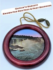 Vintage Round Photo Frame Hanger Germany with Picture General View Niagra Falls
