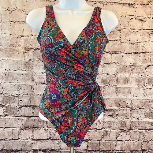 Moontide Women's Paisley Print Padded Ruched Hip Drawstring One Piece Swimsuit 4