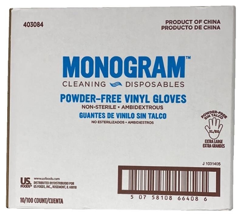 Monogram 403084 Extra Large Powder Free, Clear, Vinyl Gloves (10 - Main Image
