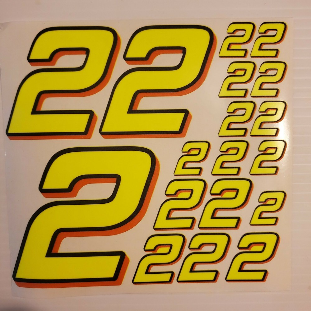 #2's Flourescent Yellow w/bl.-Orange Racing Numbers Vinyl Decal Sheet 1/10-1/12