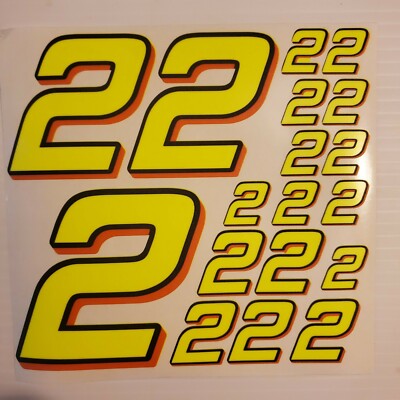 #2's Flourescent Yellow w/bl.-Orange Racing Numbers Vinyl Decal Sheet 1/10-1/12 