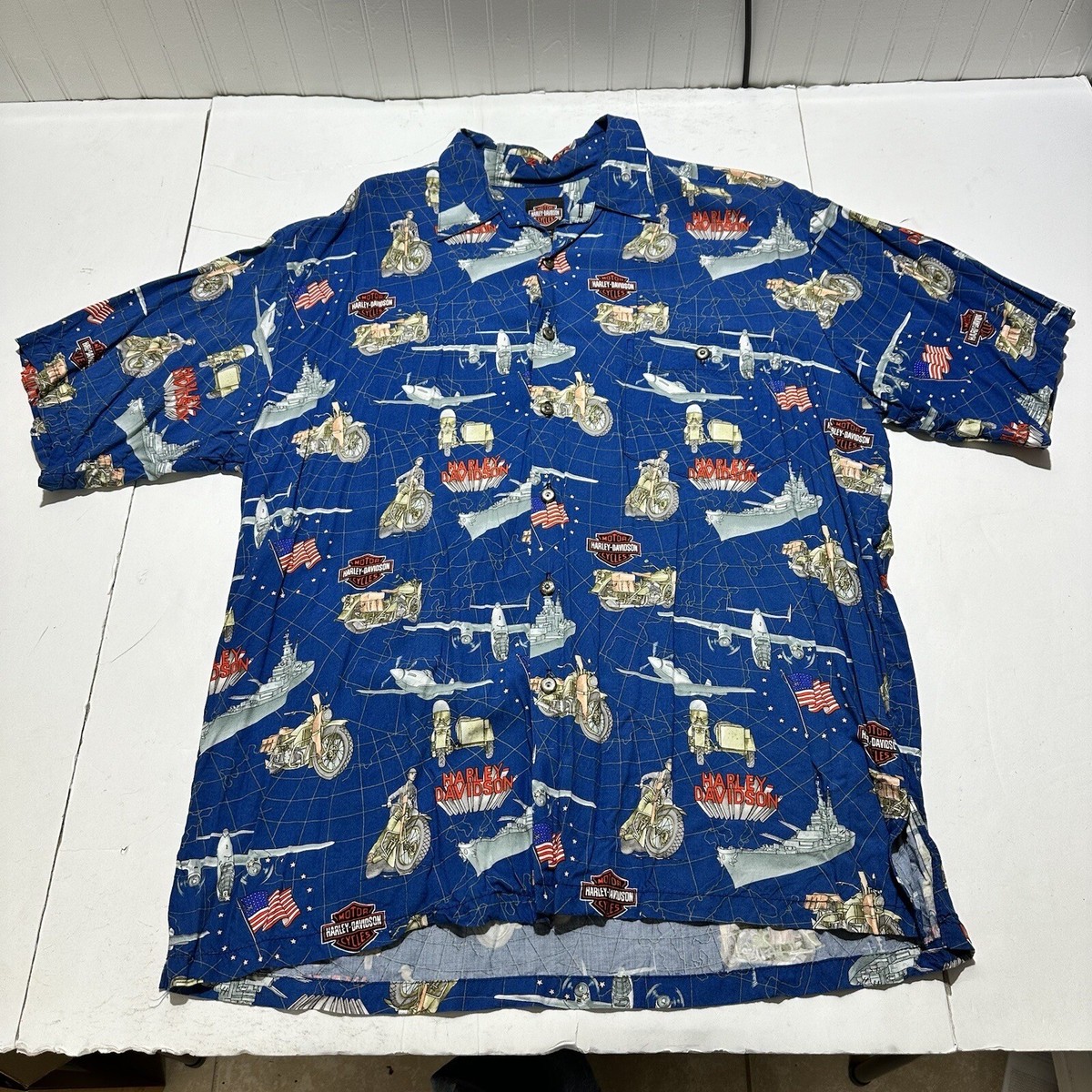 Vintage Harley Davidson Hawaiian Shirt Men's L Tori Richards