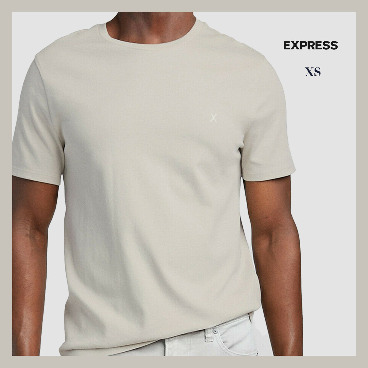 NWT - EXPRESS Men's Solid Essential Crew Neck T-Shirt, Warm Ivory