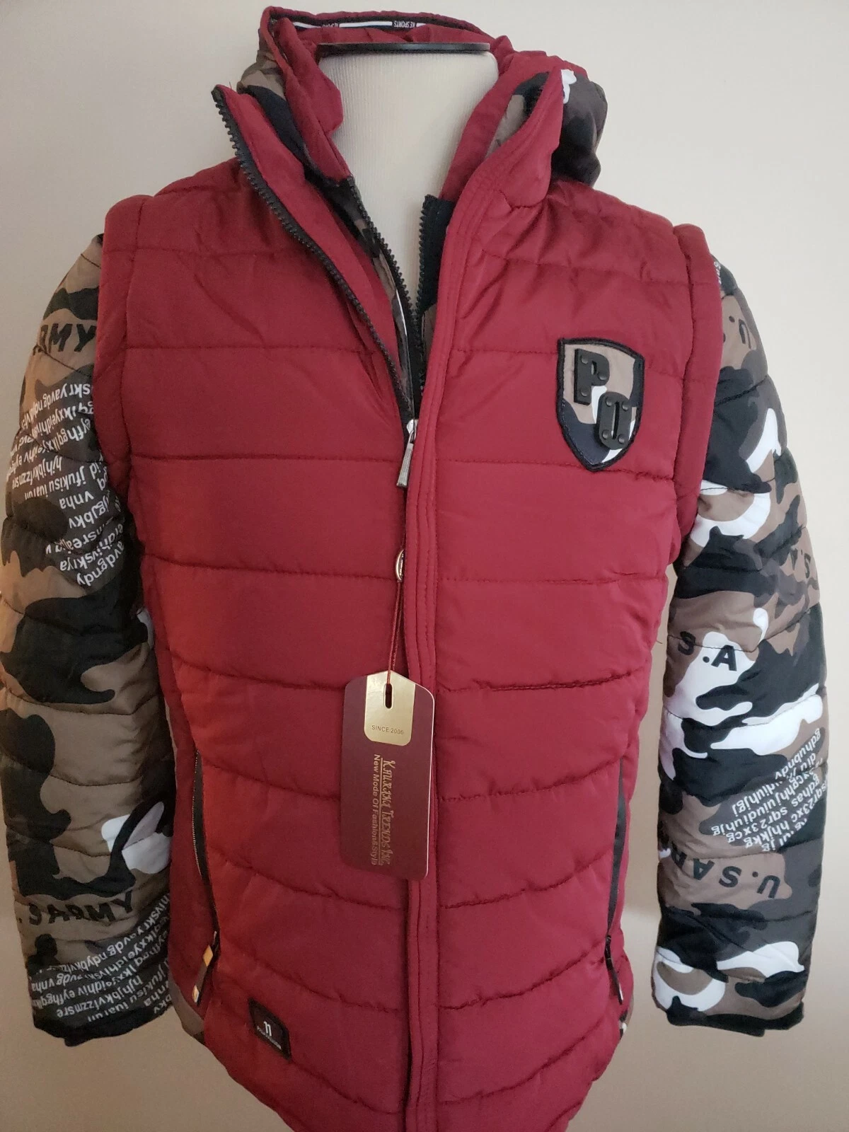 JHEREMY New Men’s Full Zip water/wind resistant Hooded red+ Jacket Coat Size S