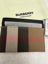 Burberry Sandon Check Card Case Wallet Leather NWT 230 Beige Black W/Dust Bag