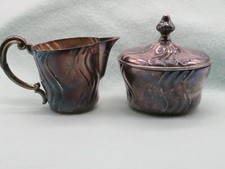 Vintage Silver Creamer and Sugar with Lid Swirl Pattern