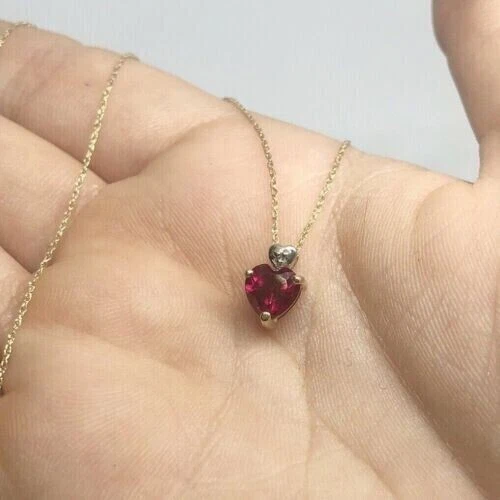 2Ct Heart Women's Lab Created Red Ruby Pendant Free Chain 14K Yellow Gold Plated - Image 4 of 4