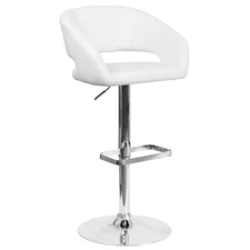 Contemporary White Vinyl Adjustable Height Mid Back Barstool with Chrome Base