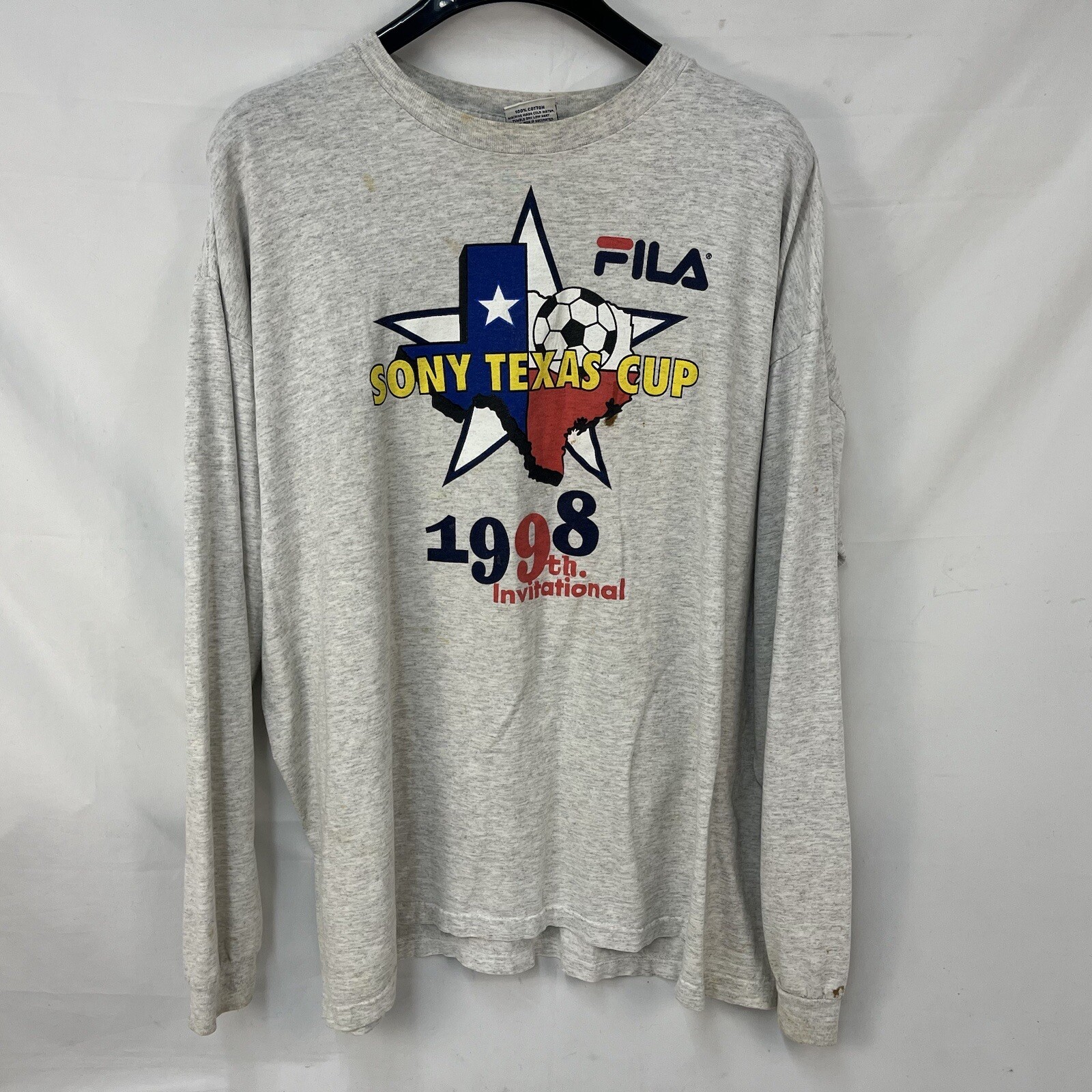 MAGLIETTA VINTAGE ANNI '90 FILA SONY TEXAS CUP 1998 SOCCER L S TAGLIA XL USA