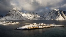 Landscape norway snow mountains water fjord nature sky Custom Gaming Mat Desk