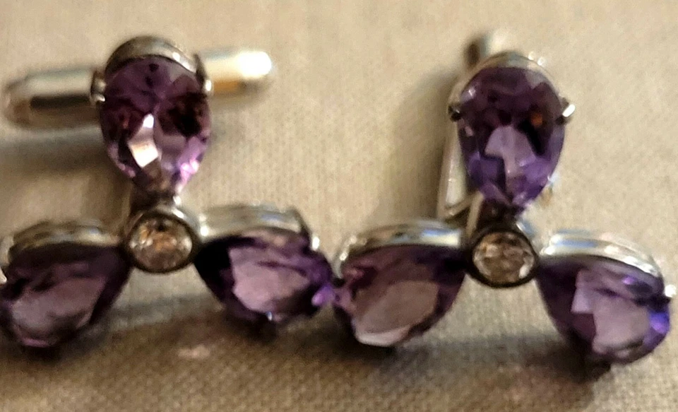 Gemelos trébol Novica de plata esterlina .925 amatista natural circonita cúbica diamante Foto 4 de 4