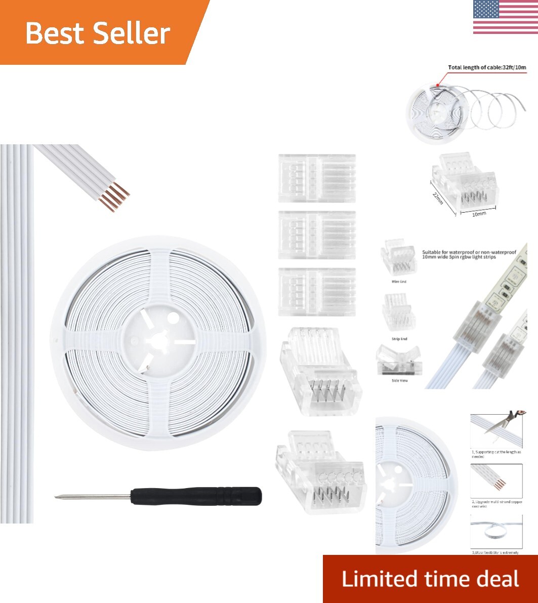 Energy Efficient 32.8ft RGBW Extension Cable and Connectors for Festive Lighting-image
