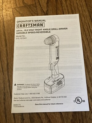 #ad Craftsman Operator Reference Manual 3 8quot; VSR Volt Angle Drill 315.101541 Owner $8.77