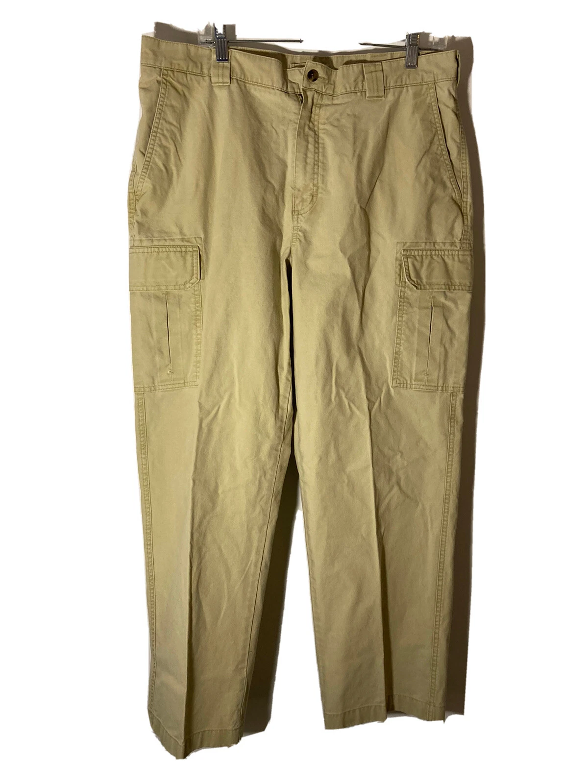 LL Bean Mens 36/30 Cotton Canvas Hunting Fishing Cargo Pants-Light Khaki Beige