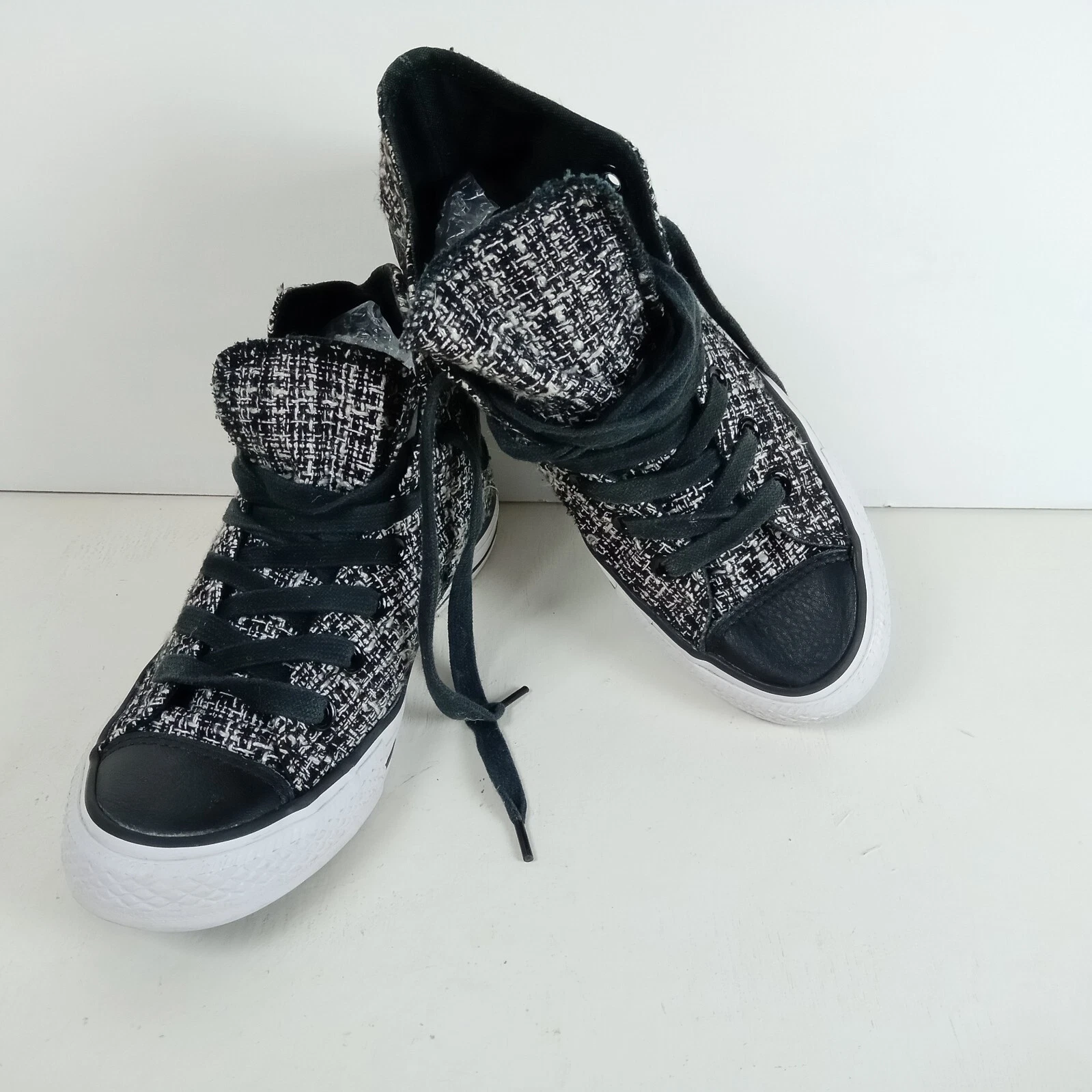 Scarpe da ginnastica alte Converse All Star UK 5 nere bianche tweed unisex