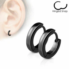 Stainless Steel Small Dome Hoop Huggie Earrings Pair 2.5 mm Wide 20 GA Black