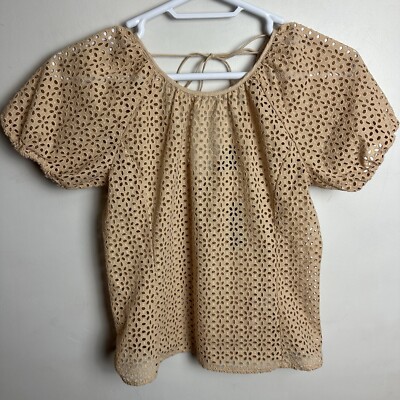 J. Crew Eyelet Blouse Puff Sleeve Tan Women's size 2 Shirt Sandy Beach Tan NEW