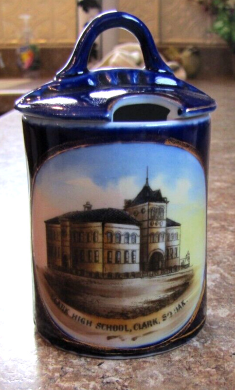 Antique High School Clark South Dakota Advertising Souvenir Shaving Mug & Lid
