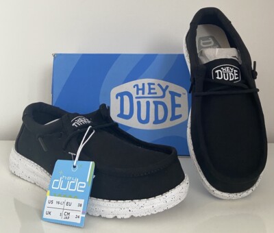 Hey Dude Wally Youth Slub Canvas Slip On Shoes Loafers Jasper Comfort Size  3,4,5 UK - Main Image