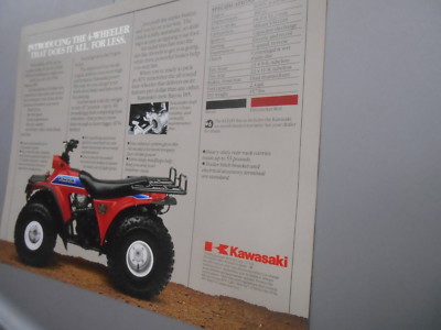 Kawasaki Features & Specification Brochure Chart 1986 KLF185 Bayou