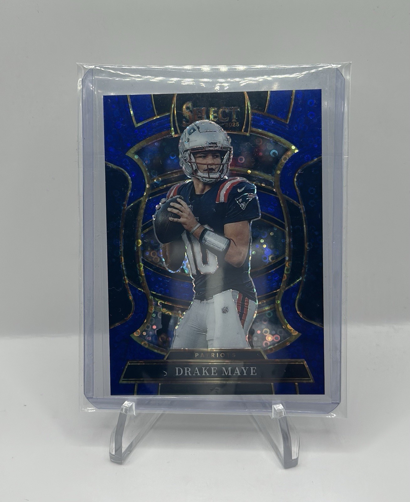 2025 Panini Select DRAKE MAYE Concourse Blue Disco Prizm #10/25 SP - NE Patriots