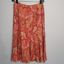 Talbots Woman's Vtg Y2K Silk Skirt Paisley Print Red Orange Fairy Boho Sz 10P