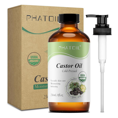 PHATOIL Rizinusöl Bio Kaltgepresst 236ML, Organic Castor Oil 100% Rein Natürlich