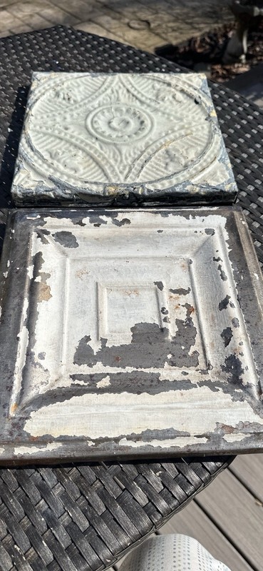 Pair ANTIQUE METAL TIN CEILING TILE 10 X 10” SALVAGED VINTAGE