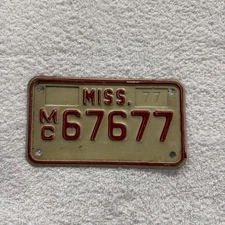 1977 Mississippi Motorcycle License Plate MC 67677 67 Six Seven