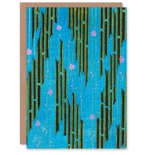 Furuya Korin Japanese Art Card Flowers and Bamboo Vintage Pattern