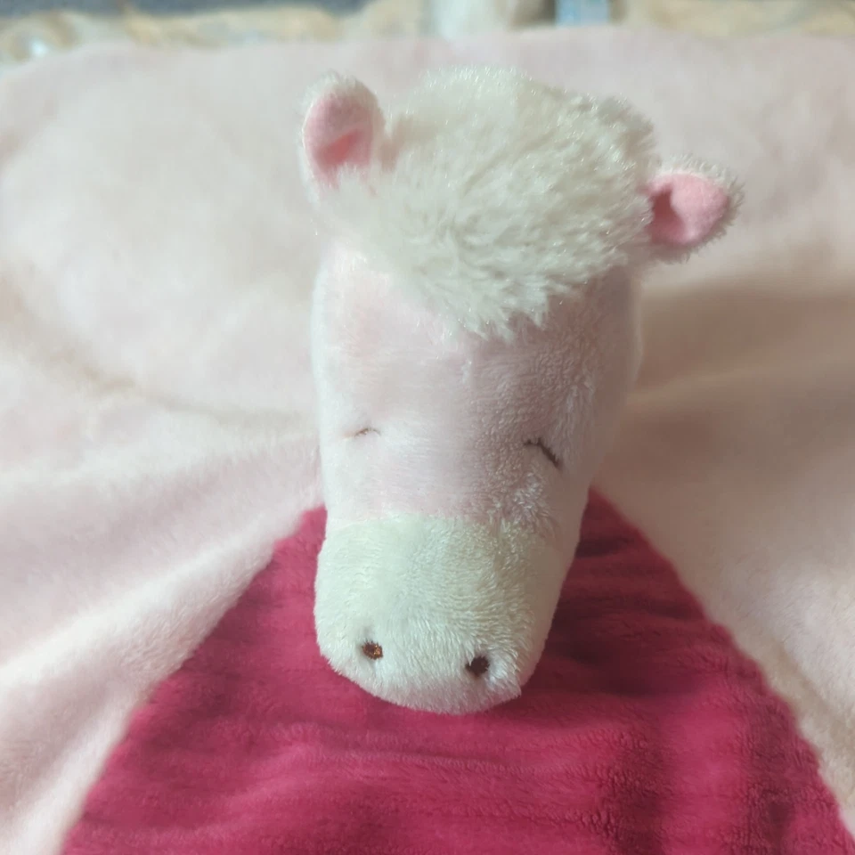 Rare Douglas Baby Pony Horse Pink White Satin Trim Security Blanket Lovey 14" - Image 2 of 4