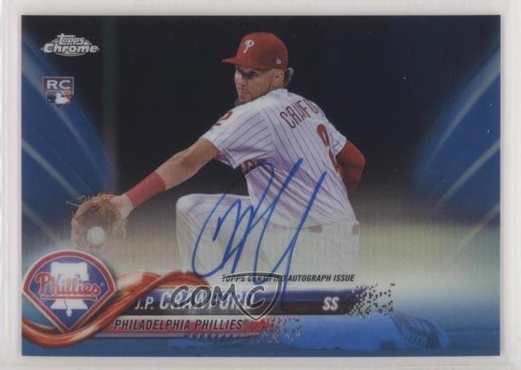 2018 Topps Chrome Rookie Blue Refractor 138/150 JP Crawford #RA-JC Auto RC 8k4