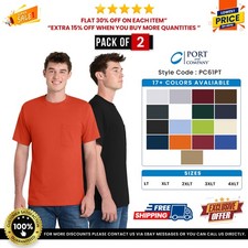 Pack Of 2 Port & Company PC61PT Men's Cotton Tall Essential Pocket T-Shirt