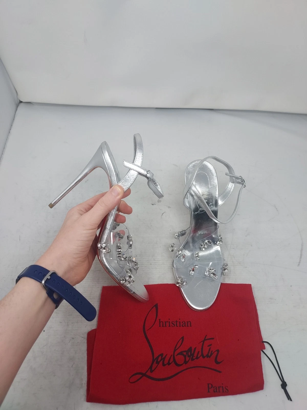 Christian Louboutin — Christian Louboutin Degrasandal Queen Silver Jewel Sandal EU 38.5 US 8.5 NEW