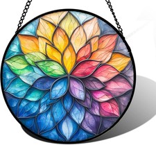 Stained Glass Window Hanging, Colorful Flower Petals Sun Catchers Diamond Glass