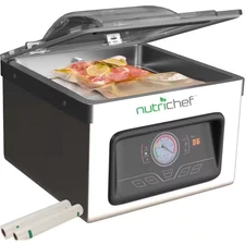 NutriChef PKVS70STS Chamber Vacuum Sealer Stainless Steel w/ Hose & Bag Roll