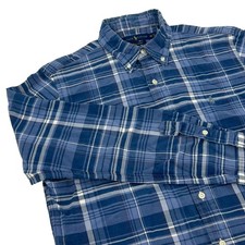Ralph Lauren Indigo Oxford Shirt Men's Medium Blue Plaid Button Down Preppy