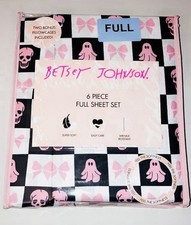 Betsey Johnson 6 Piece Full Sheet Set, Bow Halloween Check Pink with Pillowcases