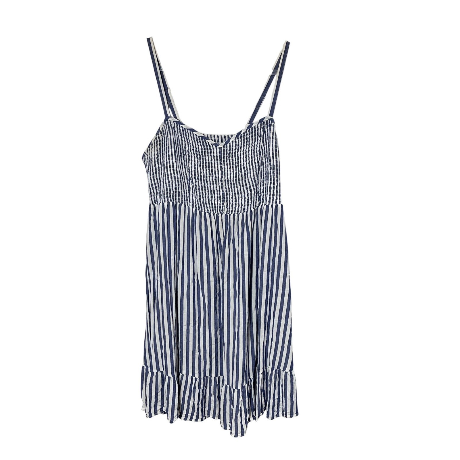Torrid Sundress Women Size 2X Blue White Striped Smocked Ruffle Mini Dress-image