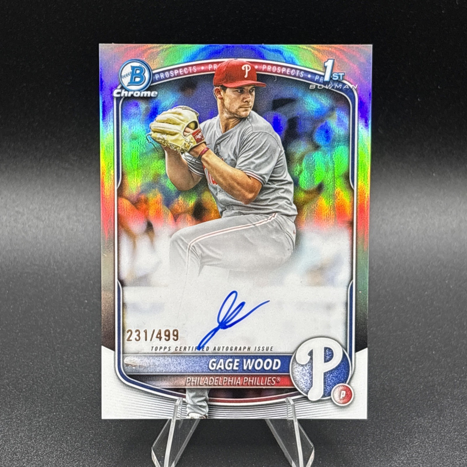 2025 Bowman Draft Chrome Gage Wood Refractor Auto #CPA-GW /499 Phillies