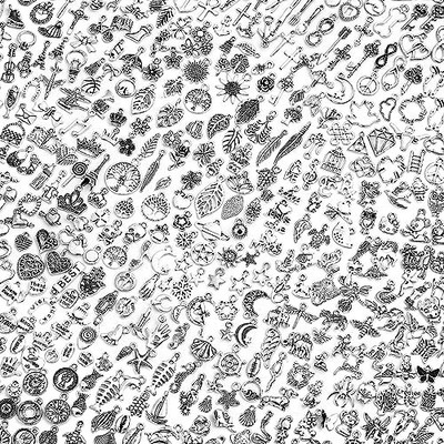 400 Pcs Silver Charms for Jewelry Making, Wholesale Bulk Lots Tiny Assorted