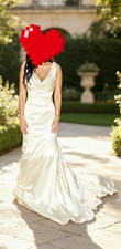 Ivory Satin Cowl Neck Mermaid Wedding Dress Button Back UK 10/12 With Tiara