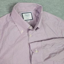 Charles Tyrwhitt Dress Shirt Mens 17/37 Extra Slim Fit Pink Check Non Iron