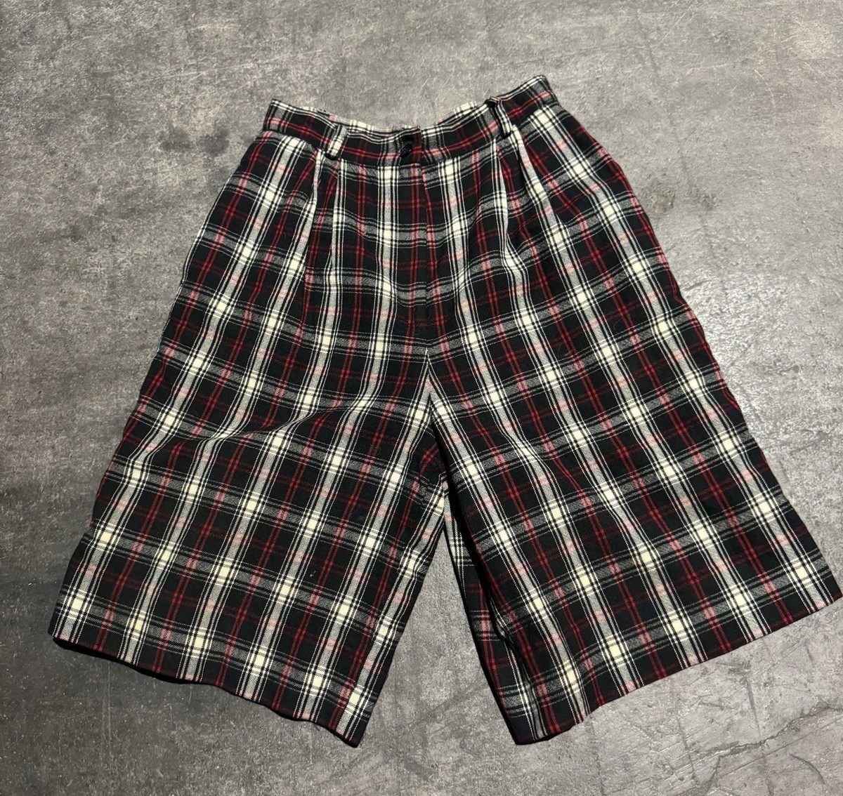 Vintage 80s 90s Talbots Black White Red Tartan Plaid Wool Trouser