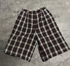 Vintage 80s 90s Talbots Black White Red Tartan Plaid Wool Trouser Shorts Size 8