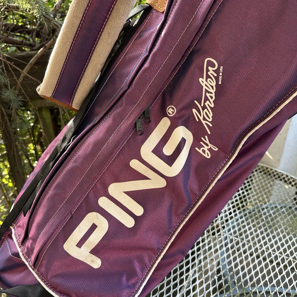1990 年代 Ping by Karsten 高尔夫球包 Iridescent 紫色单肩带 4 路上衣美国二手 — 第 2/4 张图片